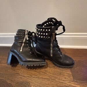 Christian Louboutin Black Studded Combat Boots